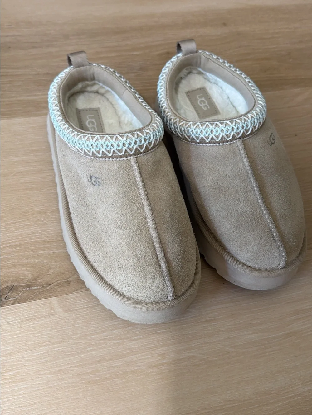 UGG Kids Sand/Chestnut Suede Slip-On Clog Slippers